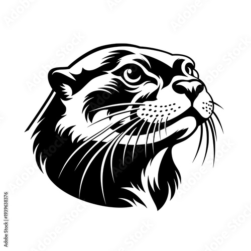 otter head portrait black white logo vector illustration.