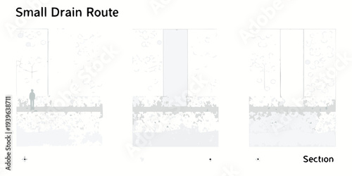 Architectural section showing a small drain route and surrounding landscape