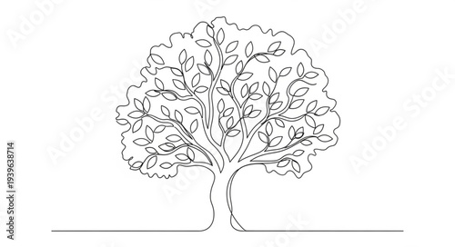 Simple Line Drawing of a Tree with Detailed Foliage.