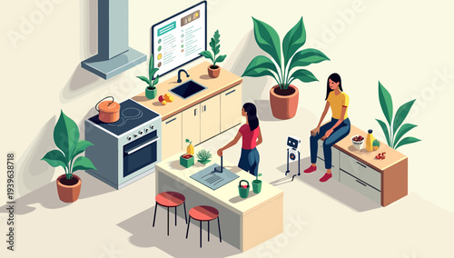 A serene and minimalist scene featuring a potted plant on a floor, evoking a sense of calmness and tranquility, perfect for wellness or lifestyle conc