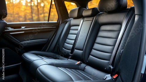 Interior view of seats inside a modern car, showcasing contemporary design, comfort, and advanced automotive styling