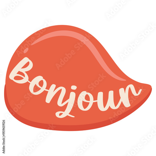 Colorful speech bubble sticker with Bonjour in French language - english for hello greeting