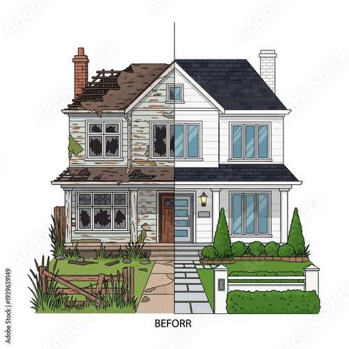 before and after house renovation split in half