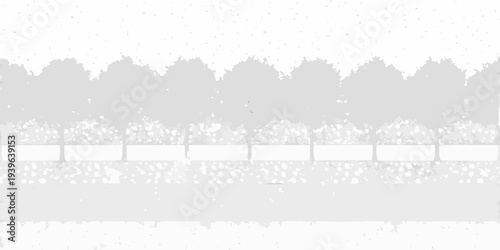 Minimalist landscape featuring trees and a distant road