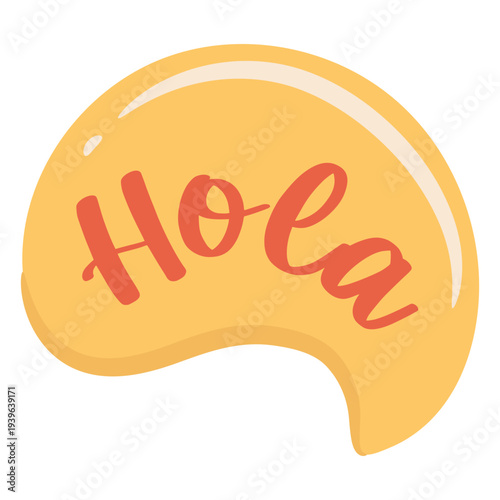 Colorful speech bubble sticker with Hola in spanish language - english for hello greeting