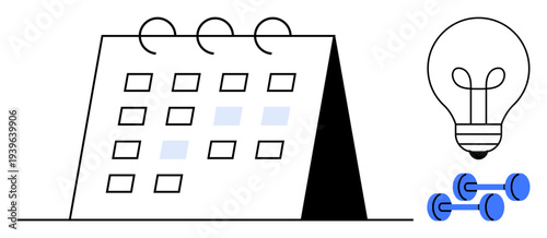 Fitness planning concept. Fitness planning combines calendar organization, creative thinking, and workout scheduling. Fitness planning improves routines and goal tracking. For wellness, productivity