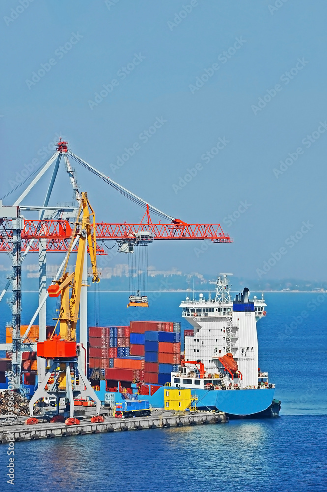 Fototapeta premium Container ship loading in Odessa, Ukraine