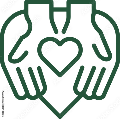 Heart hands symbol, compassion care icon, charity support graphic, healthcare love illustration, community kindness design, minimal outline, emotional connection art