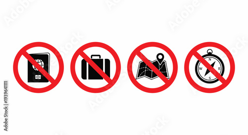 Free Download No Travel Icons with Prohibited Passport Suitcase Map Compass and Red Prohibition Signs  - GFXLoad