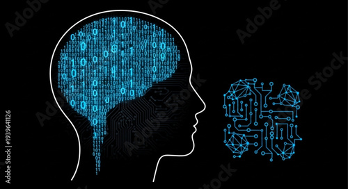 Digital Human Brain with Circuitry and Data Flow.
