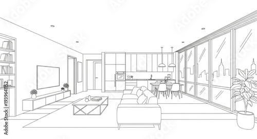 Modern Interior Design of Spacious Living Room.