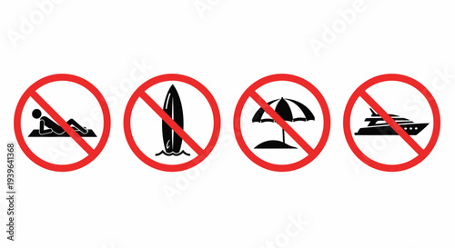 No Beach Activities Prohibition Signs Vector Illustration 