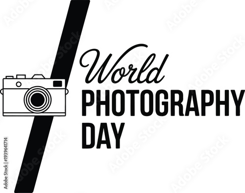 World Photography Day celebration logo with camera icon and text on white background