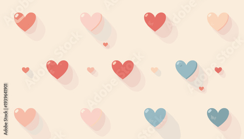 A digital illustration of heart symbols in soft pastel colors, conveying love and affection in a minimalist style.