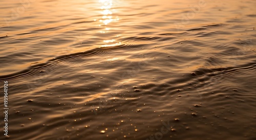 Warm sunset reflections on rippling water surface at beach