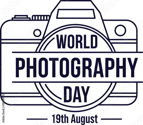 World Photography Day logo with camera and text on transparent background  August 19th