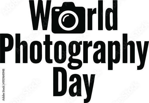 World Photography Day text with camera icon on white background