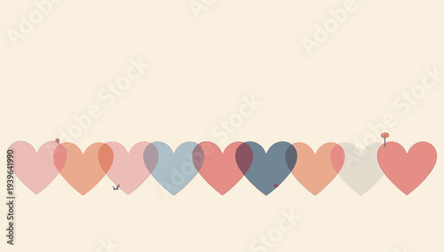 A digital illustration of overlapping pink and peach hearts on a cream background, conveying love and affection in a soft, gentle mood.