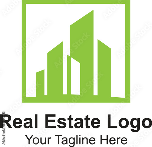 modern green city building real estate logo design for property developer construction and urban housing business branding