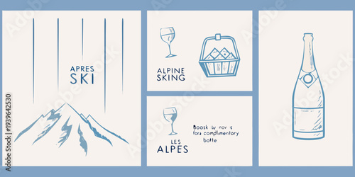 A collection of illustrated icons representing apr s ski and alpine themes