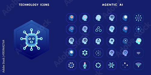 Abstract technology icons depicting artificial intelligence and futuristic concepts