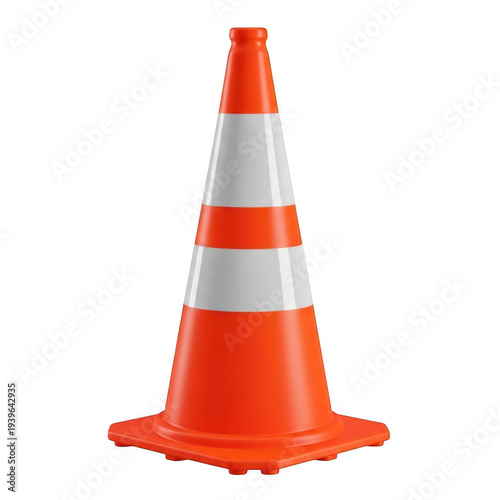 Orange traffic cone isolated on transparent background