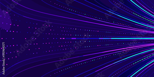 Abstract flowing lines and particles in vibrant neon colors