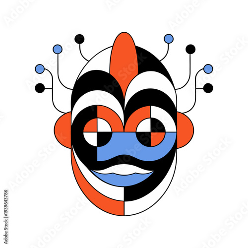 Artificial intelligence robot face icon, AI technology and digital neural network concept vector