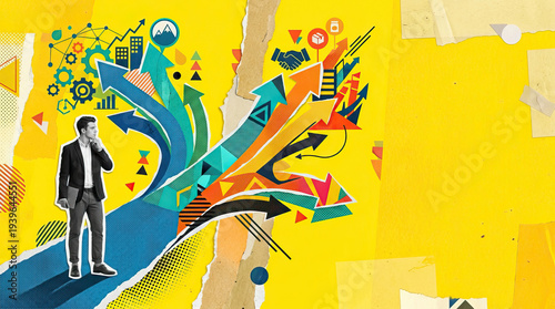 Wallpaper Mural Business strategy career choice decision making growth arrow abstract path creative collage opportunity corporate planning leadership direction businessman professional office worker concept Torontodigital.ca