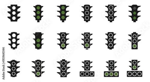 Traffic Light Icons Set: Red, Yellow, Green Signals for Stop, Caution, Go