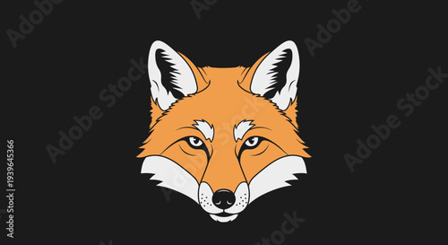 Vulpine Face Close-up, Orange Fox Head Illustration, Dark Background