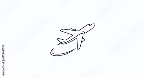Airplane taking off, simple line art, travel concept