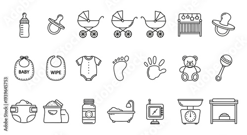 Baby Icons Set: Newborn Essentials, Care Items, and Nursery Gear