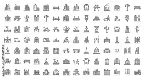 City Icons Collection: Buildings, Transport, Landmarks & More - Vector Set