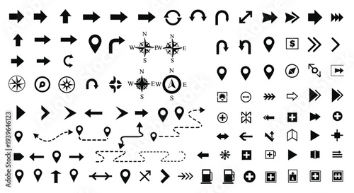 Collection of Arrows, Pointers, and Icons for Navigation and Design