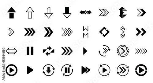 Collection of Arrow Icons and Symbols, Diverse Navigation and Directional Signs