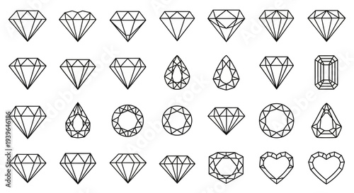 Collection of Diamond Icons and Geometric Gemstone Shapes