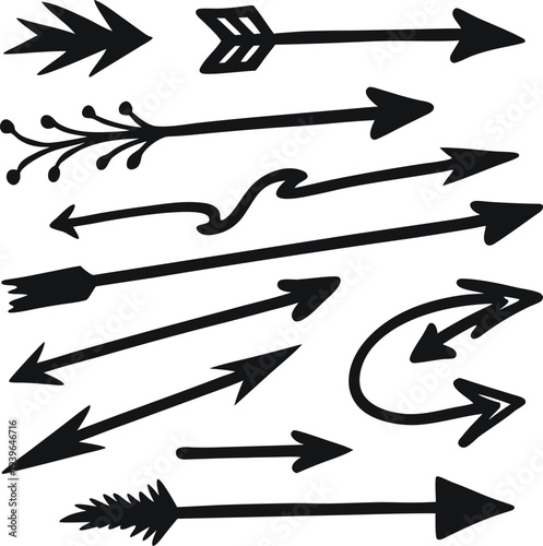 Collection of black arrows in various styles and directions displayed