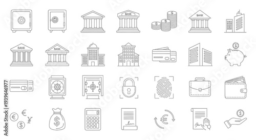 Financial Icons: Banking, Security, and Money Collection