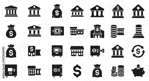 Financial Icons Set: Banking, Money, Savings, and Security Symbols