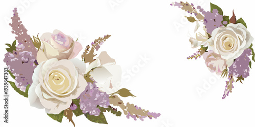 Floral arrangement with roses lavender and other delicate blooms
