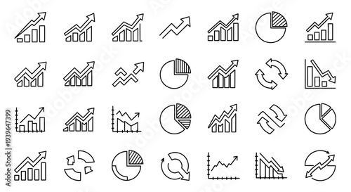 Hand-drawn financial graphs, charts, and arrows collection