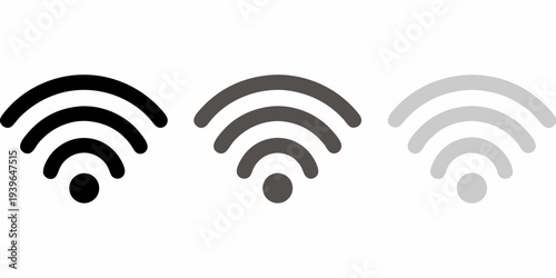 Three wifi signal strength icons in varying shades of gray