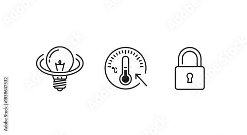 Idea, Temperature, Security Icons: Innovation, Control, Protection