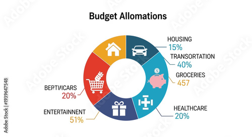 Budget Allotments Pie Chart: Housing, Transportation, Groceries, Healthcare, Entertainment