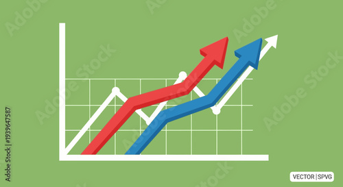 Business Growth Arrows Graph, Upward Trend, Financial Success, Stock Market Data