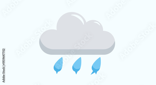 Cartoon Cloud Raining Water Drops, Weather Icon, Isolated on White Background