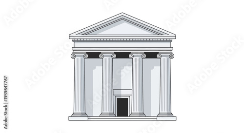 Classical Greek Temple Facade with Columns and Pediment