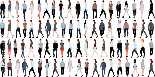 Diverse group of people walking in a unified forward direction