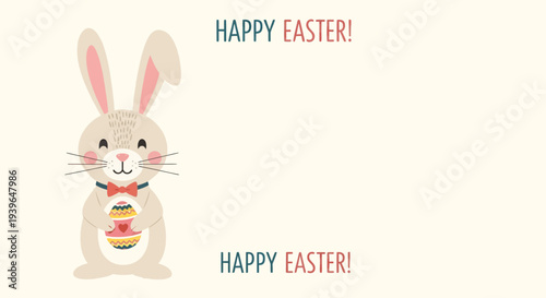 Easter bunny holding colorful eggs in a festive spring scene